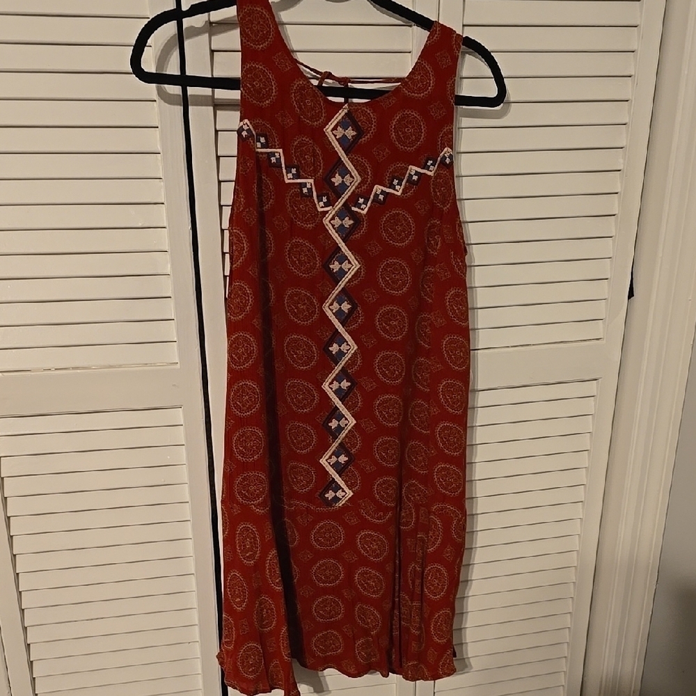 THML Embroidered Halter Sundress | Red Boho Festival Mini | Size S NWOT